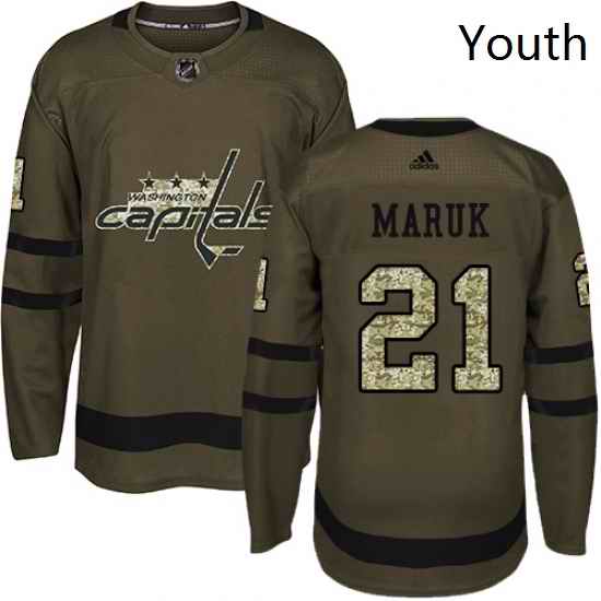 Youth Adidas Washington Capitals 21 Dennis Maruk Premier Green Salute to Service NHL Jersey